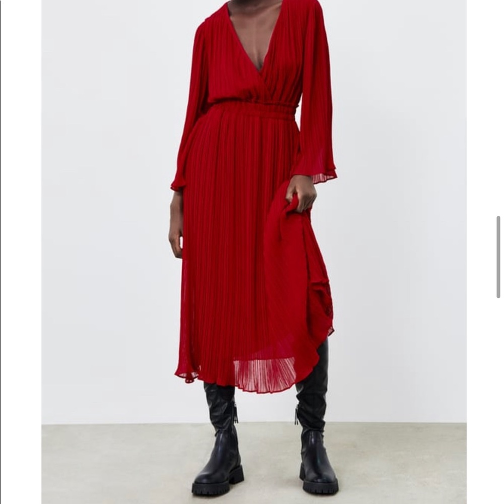 Zara red pleated dress